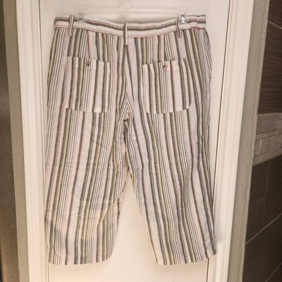 Liz Claiborne Olive and Pink Striped Linen Blend Cropped Pants XL (5106) - Picture 2 of 5
